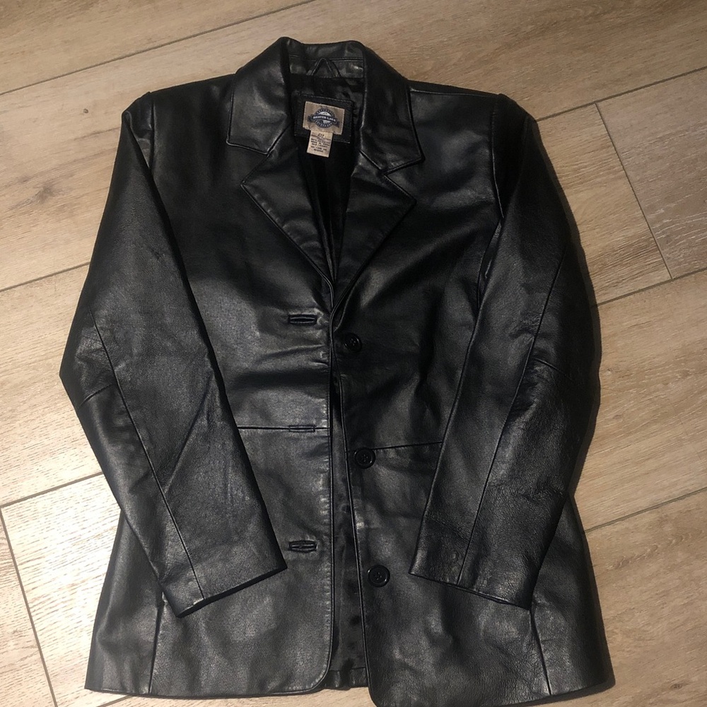VTG Authenticatic Shaver Lake Outerwear size PXS Black Leather Jacket Bikercore